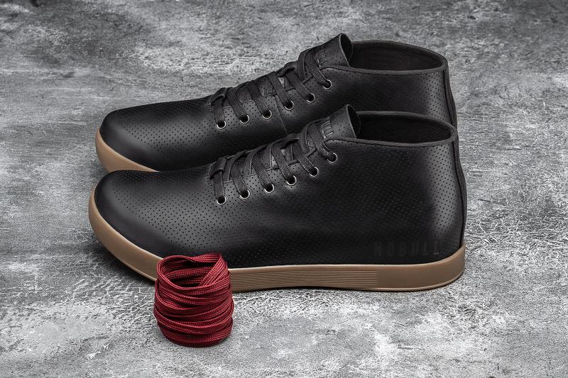 Nobull Dark Gum Leather Mid Men's Trainers Black | USA W1374N